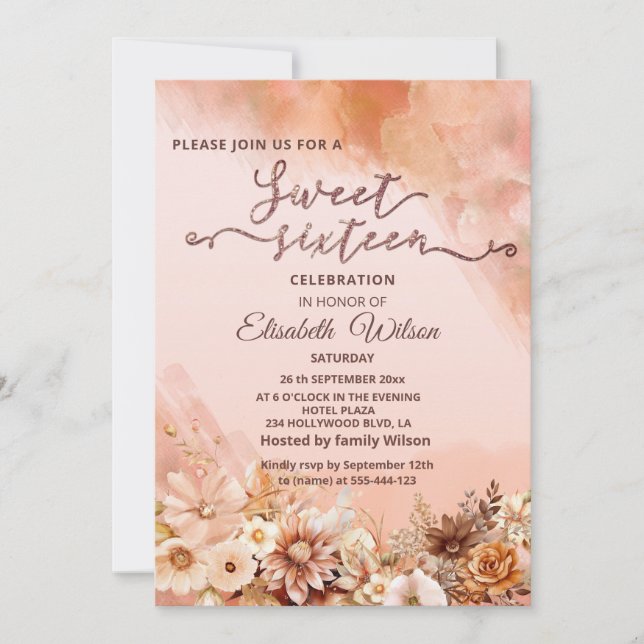 Convite Coloração aquosa cantaloupe de outono de botânica  (Frente)