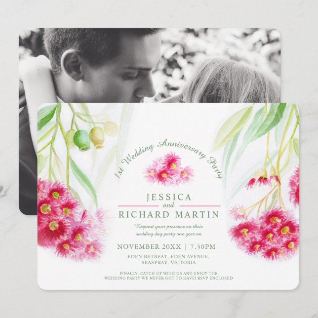 Convite Coloração d'água do eucalipto vermelho da noz 1rua (Frente/Verso)