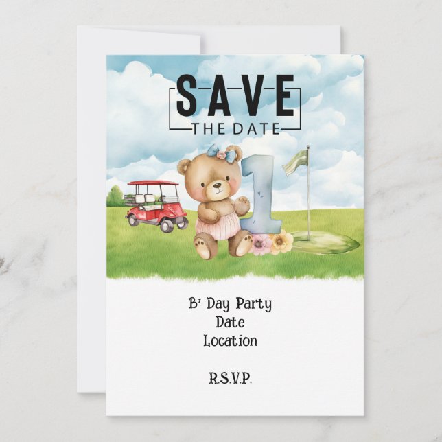 Convite Coloração d'água do primeiro aniversario de Golfe  (Frente)