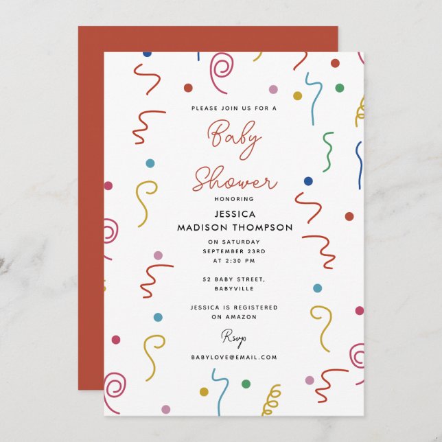 Convite Colored Party Confetti Baby Shower (Frente/Verso)