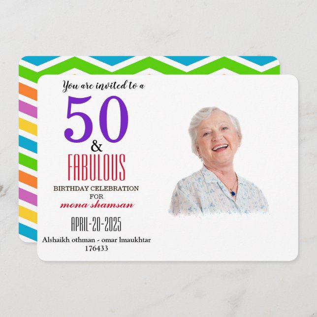 Convite Colorful 50 & Fabulous Invitation (Frente/Verso)
