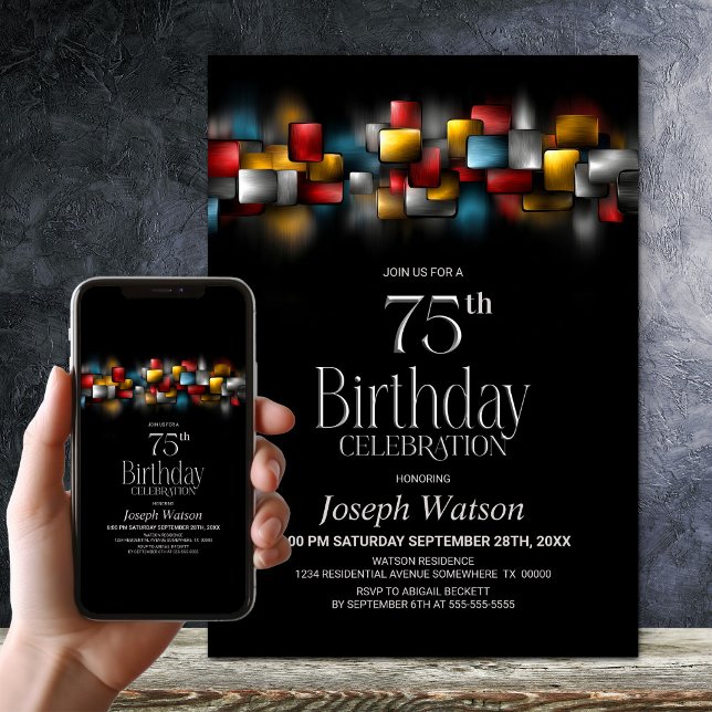 Convite Colorful Abstract 75th Birthday Party (Criador carregado)