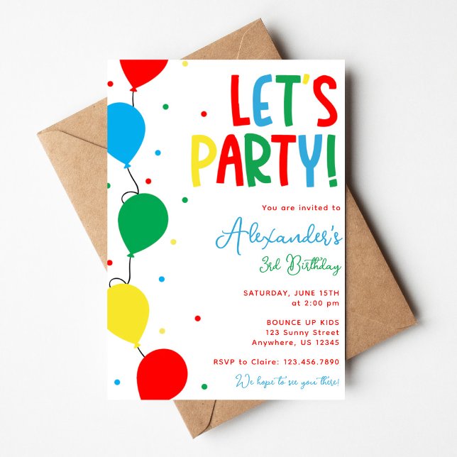 Convite Colorful Balloon Birthday Invitation for Kids (Criador carregado)