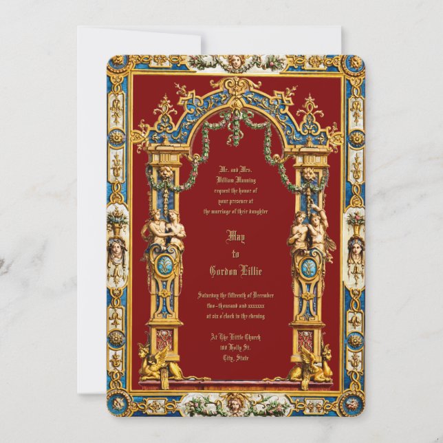 Convite Colorful Baroque Rococo Style Double Frame Wedding (Frente)