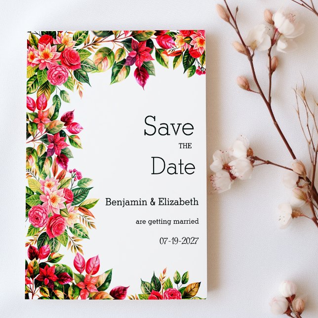 Convite Colorful beautiful country floral Save the Date (Colorful beautiful country floral Save the Date)