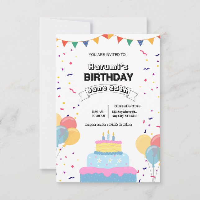 Convite Colorful Birthday Party Invitation (Frente)