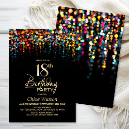 Convite Colorful Bokeh Party Lights 18th Birthday Party