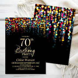 Convite Colorful Bokeh Party Lights 70th Birthday Party