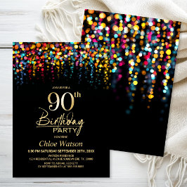 Convite Colorful Bokeh Party Lights 90th Birthday Party