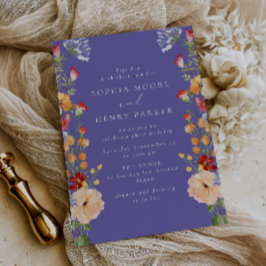 Convite Colorful Bold Wildflowers Purple Wedding