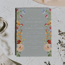 Convite Colorful Bold Wildflowers Sage Wedding