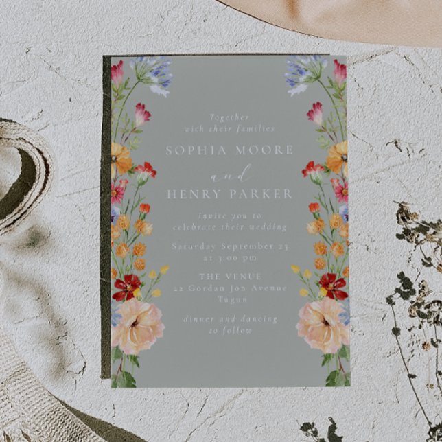 Convite Colorful Bold Wildflowers Sage Wedding (Criador carregado)