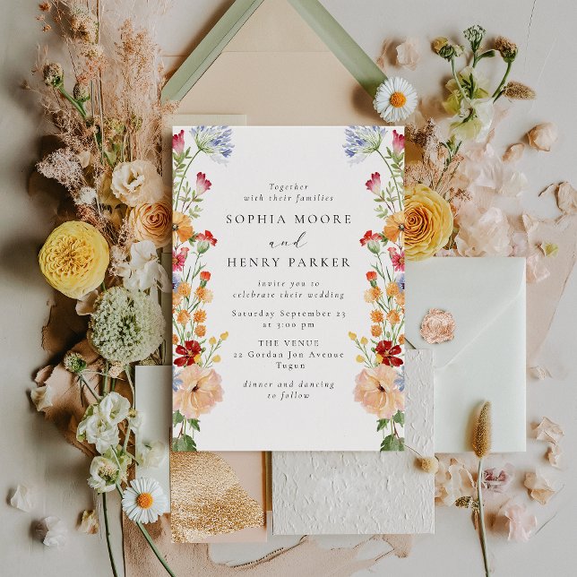 Convite Colorful Bold Wildflowers Wedding (Criador carregado)