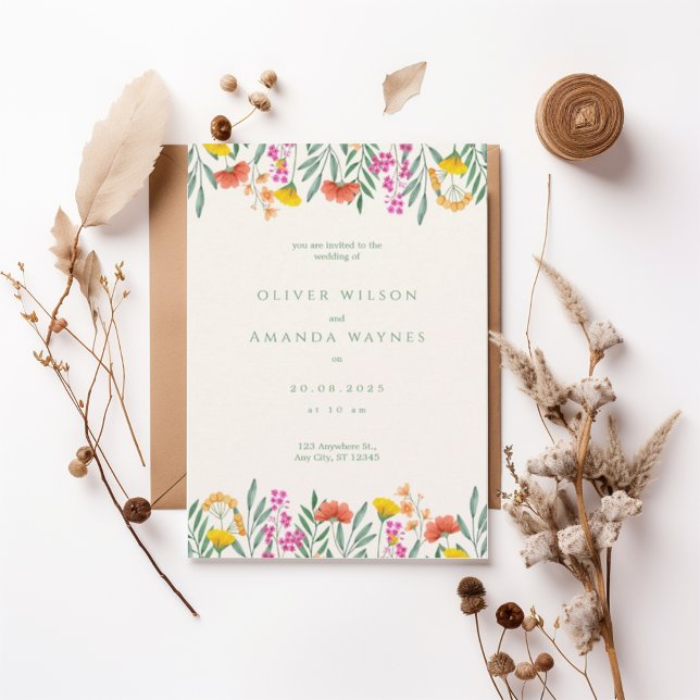 Convite Colorful Botanical Frame Wedding Invitation (Criador carregado)