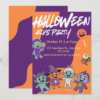 Convite Colorful Candy Monsters Kids Halloween Invite