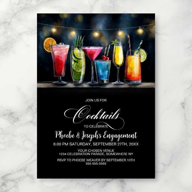 Convite Colorful Cocktails Engagement Party (Criador carregado)