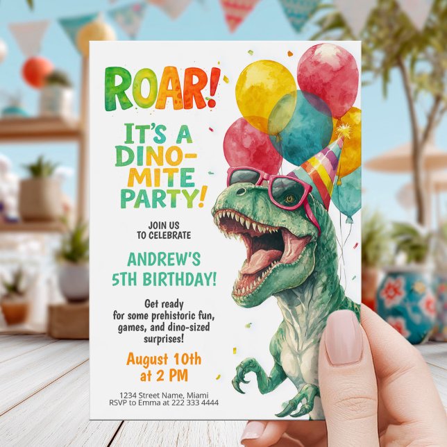 Convite Colorful Dinosaur Birthday Party Design (Criador carregado)