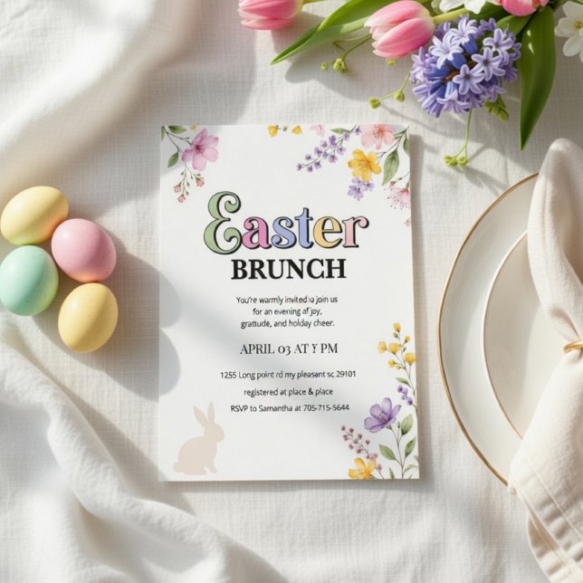 Convite Colorful Easter Brunch Invitation | Floral Spring  (Criador carregado)