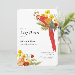 Convite Colorful Elegant Floral Parrot Bird Baby Shower 