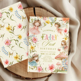 Convite Colorful Fairy First Birthday Enchanted garden