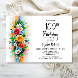 Convite Colorful Floral 100th Birthday Party