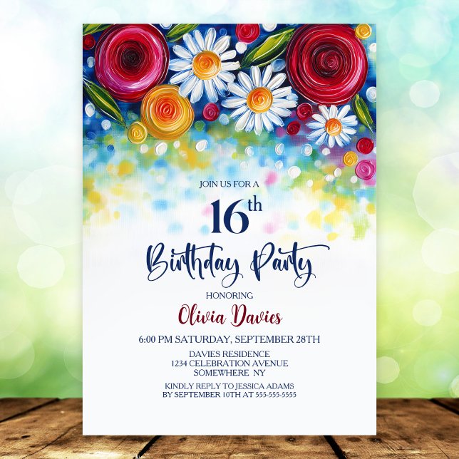 Convite Colorful Floral 16th Birthday Party (Criador carregado)