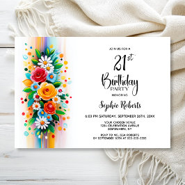 Convite Colorful Floral 21st Birthday Party