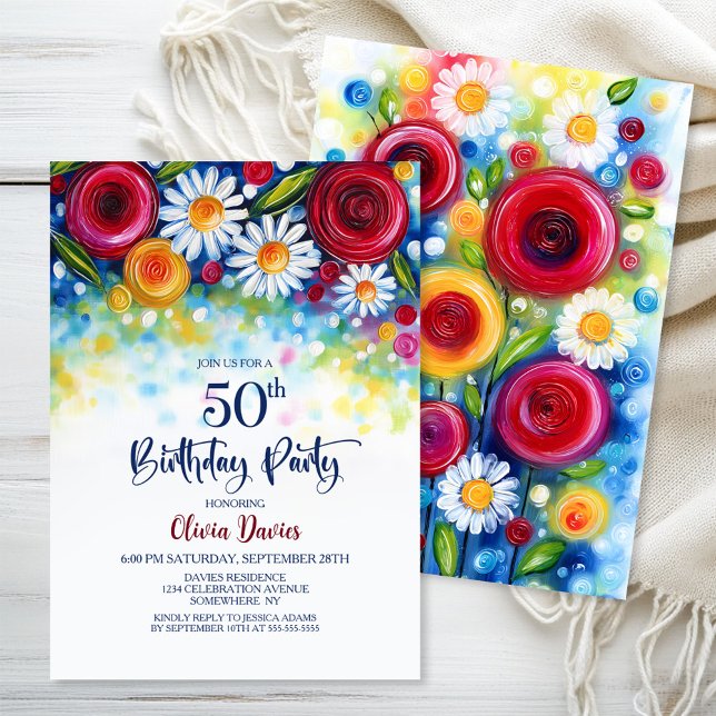 Convite Colorful Floral 50th Birthday Party (Criador carregado)