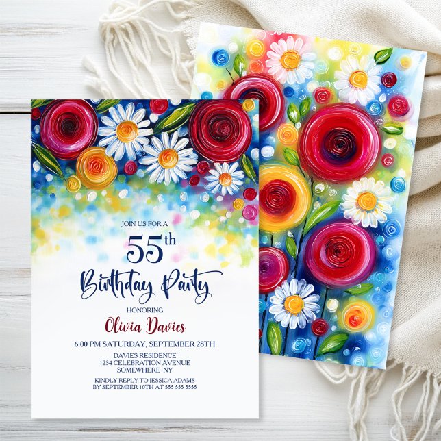 Convite Colorful Floral 55th Birthday Party (Criador carregado)