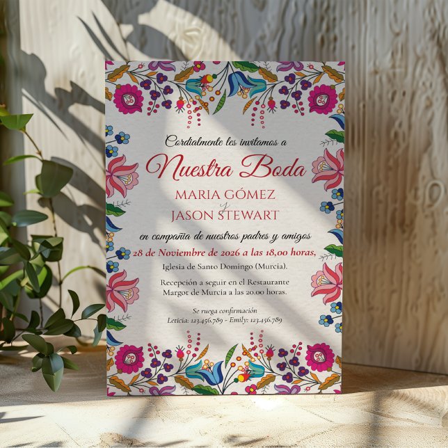 Convite Colorful Floral Botanical Modern Spanish Wedding (Colorful Floral Botanical Modern Spanish Wedding Invitation)