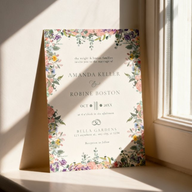 Convite Colorful Floral Frame Wedding (Criador carregado)