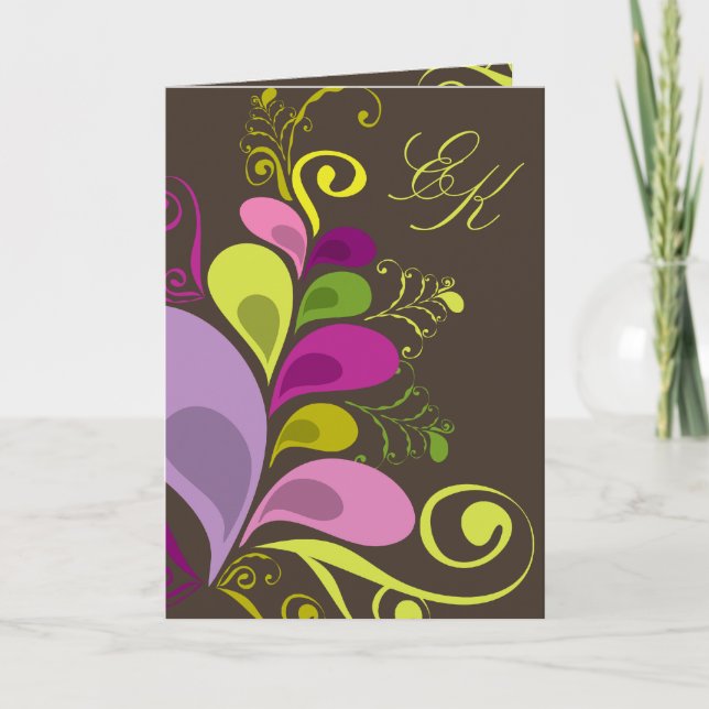Convite Colorful Floral Leaves Wedding Invitation Card (Frente)