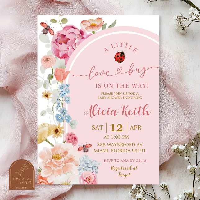 Convite Colorful Floral Lovebug Baby Shower Invitation (Criador carregado)
