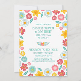 Convite Colorful Floral Pattern Easter Brunch Hunt