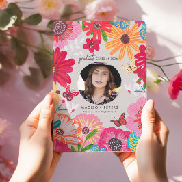 Convite Colorful Floral Photo Graduation Announcements