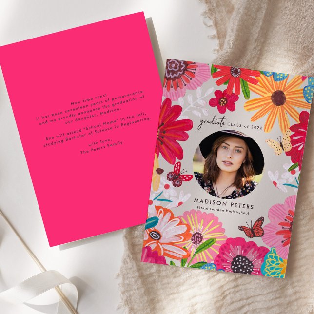 Convite Colorful Floral Photo Graduation Announcements (Colorful Floral Photo Graduation Announcements)
