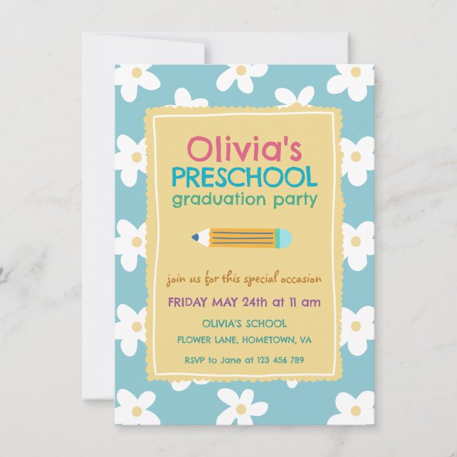 Convite Colorful Floral Photo Preschool Graduation Party (Frente)