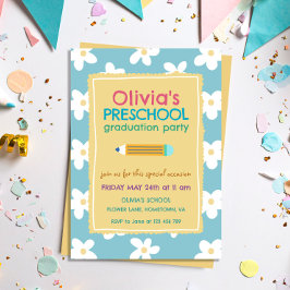 Convite Colorful Floral Photo Preschool Graduation Party