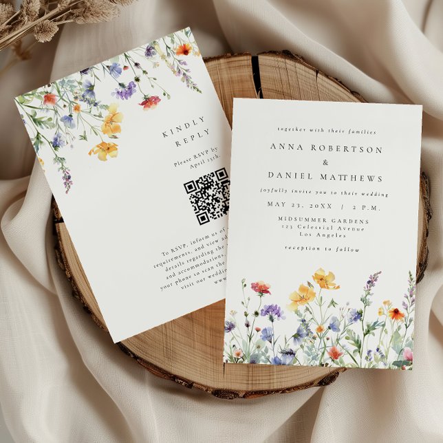 Convite Colorful Floral QR Code Wedding (Criador carregado)