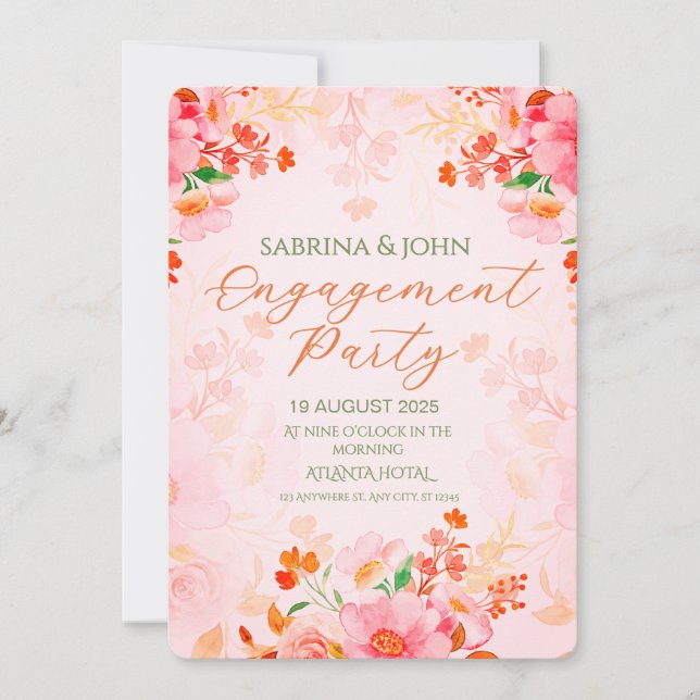 Convite Colorful Floral Watercolor Engagement Party (Frente)