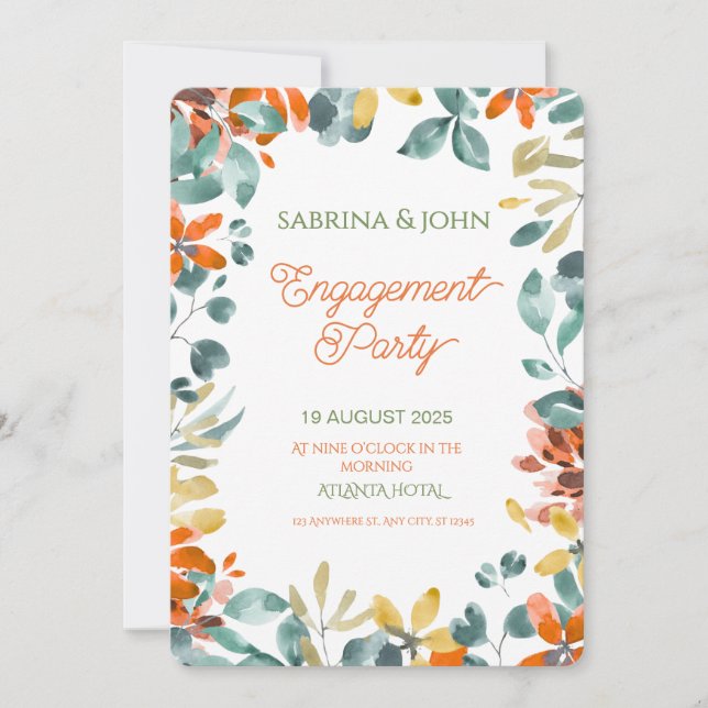 Convite Colorful Floral Watercolor Engagement Party (Frente)