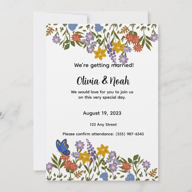 Convite Colorful Floral Wedding Invitation (Frente)