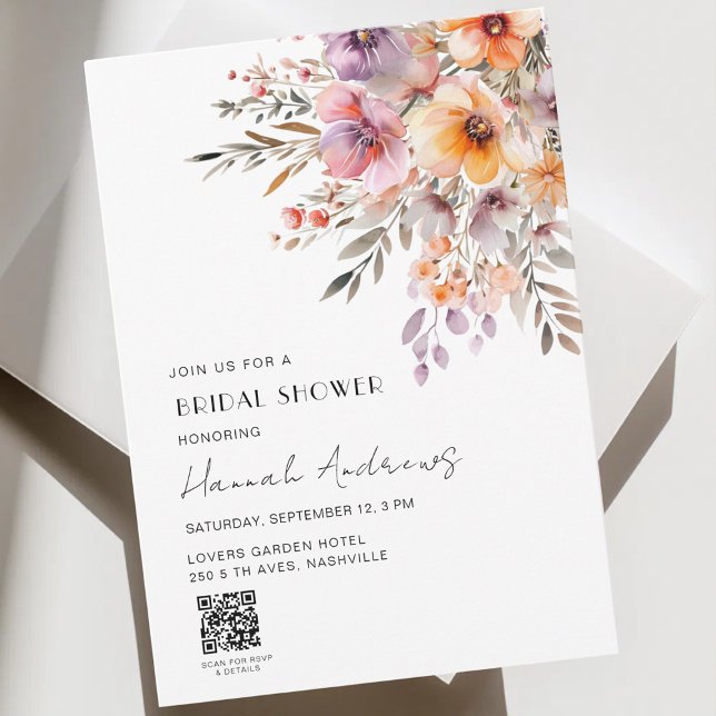 Convite Colorful Flower Bouquet QR Code Bridal Shower (Colorful Flower Bouquet QR Code Bridal Shower Invitation)