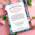 Convite Colorful Flowers Chá por Mail 50th Birthday<br><div class="desc">Este brilhante e colorido chá por e-mail pode ser personalizado com seus próprios detalhes de evento como uma maneira maravilhosa de celebrar o aniversário de um amado. Quer seja um aniversário de 40, 50, 60 anos, 70, ou outro aniversário de marco, estes bonito e vibrantes chás de cartão floral são...</div>