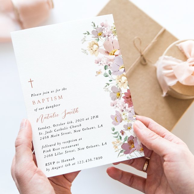 Convite Colorful Flowers, Wildflowers, Boho, Baptism (Criador carregado)