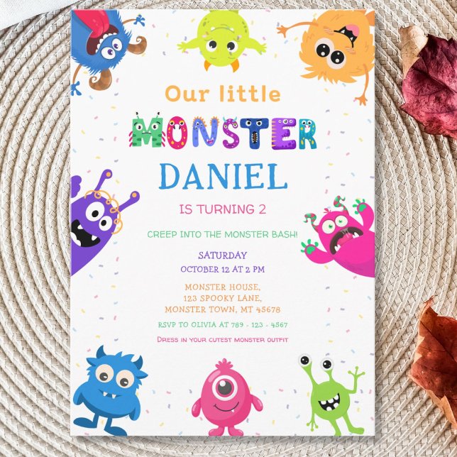 Convite Colorful Fun Little Monster Birthday Party (Criador carregado)