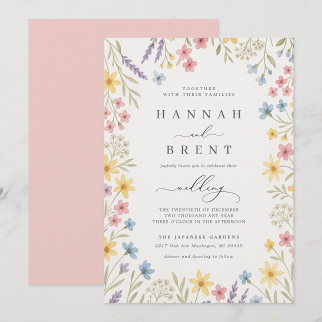 Convite Colorful Garden Floral Wedding Invitation (Frente/Verso)