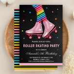 Convite Colorful Kids Roller Skating Birthday Party<br><div class="desc">Amaze your guests with this cute roller skating birthday party invite featuring a beautiful pair of pink roller skates and modern typography against a chalkboard background. Simply add your event details on this easy-to-use template to make it a one-of-a-kind invitation. Flip the card over to reveal a colorful stripes pattern...</div>