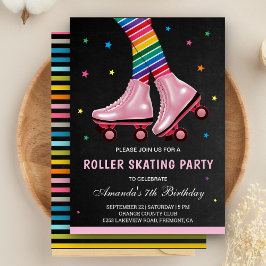 Convite Colorful Kids Roller Skating Birthday Party