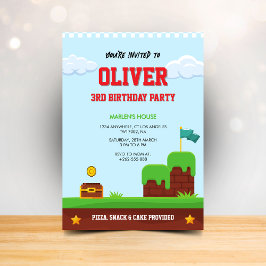 Convite Colorful kids video game birthday invitation